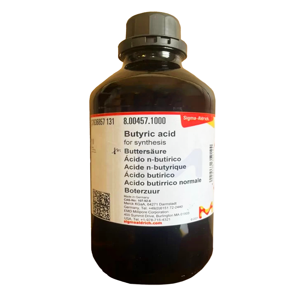 اسید بوتیریک (Butyric acid) با شماره CAS 107-92-6 یک اسید چرب کوتاهزنجیر است که به طور طبیعی در منابع مختلف پیدا میشود. این ماده دارای فرمول شیمیایی C₄H₈O₂ است و در دسته اسیدهای چرب با زنجیره کوتاه (C4) قرار میگیرد.