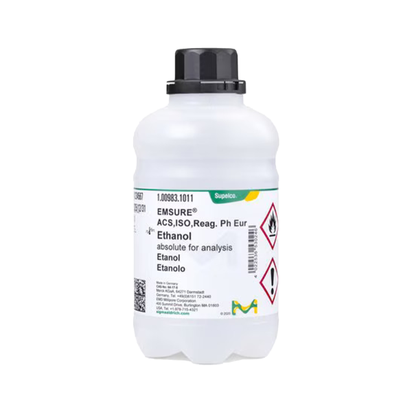حلال اتانول Ethanol مرک با خلوص 99.9%≥ و استانداردهای ISO و Ph. Eur، انتخابی ایده‌آل برای مصارف آزمایشگاهی، داروسازی و صنعتی با بالاترین کیفیت و پایداری است.