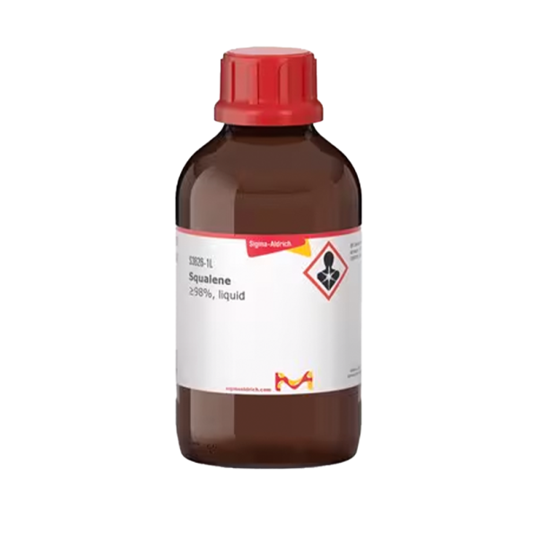 شیشه قهوه‌ای حاوی مایع اسکوالن (Squalene) سیگما-آلدریچ با خلوص 98%