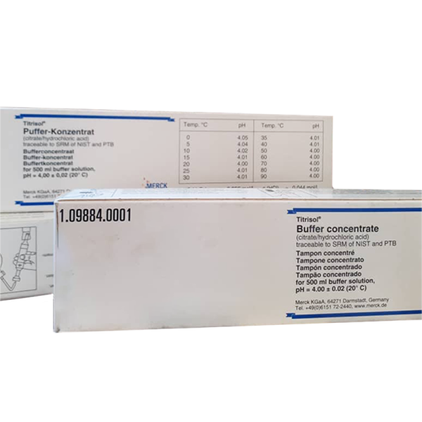 آمپول پلاستیکی با درپوش آبی حاوی محلول غلیظ بافر (Buffer concentrate) با برچسب مرک (Merck) و شماره کاتالوگ 109884.