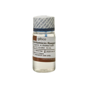 یک ویال ۱۰ میلی‌لیتری از آنتی‌بیوتیک جنتامایسین (Gentamicin) با غلظت ۱۰ میلی‌گرم بر میلی‌لیتر در آب مقطر