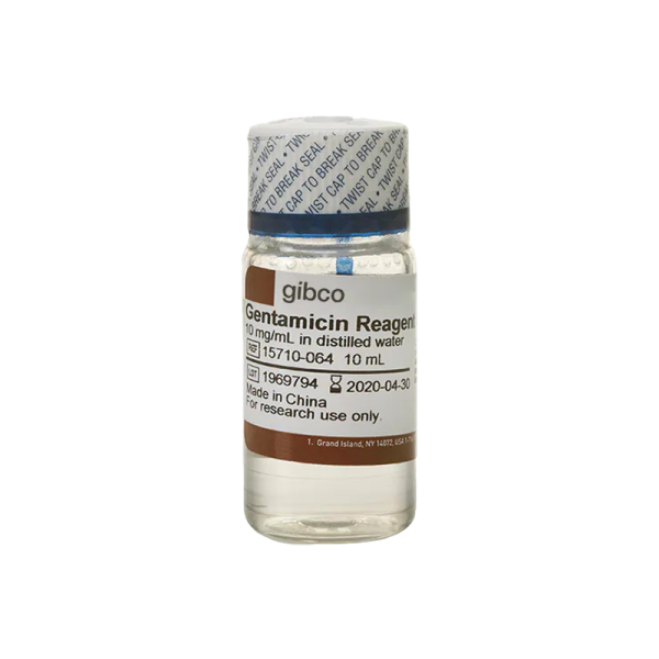 یک ویال ۱۰ میلی‌لیتری از آنتی‌بیوتیک جنتامایسین (Gentamicin) با غلظت ۱۰ میلی‌گرم بر میلی‌لیتر در آب مقطر
