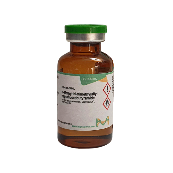 alt="N-Methyl-N-trimethylsilylheptafluorobutyramide LiChropur 69484 بطری معرف سلیلاسیون با خلوص ≥90% برای آماده‌سازی نمونه در کروماتوگرافی گازی GC