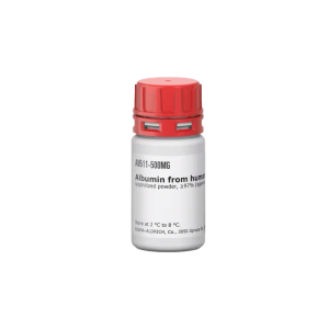 آلبومین انسانی (Human Serum Albumin) لیوفیلیزه شده Sigma-Aldrich مدل A9511، پودر آزمایشگاهی با خلوص ≥97٪ مناسب ELISA، کشت سلولی و وسترن بلات
