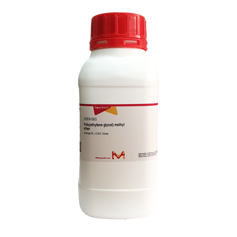 تصویر پلی اتیلن گلیکول متیل اتر (Polyethylene Glycol Methyl Ether, mPEG 2000) برند Sigma-Aldrich، پلیمر آبدوست و زیستسازگار مورد استفاده در دارورسانی، هیدروژلهای پزشکی، مهندسی بافت و غشاهای اولترافیلتراسیون
